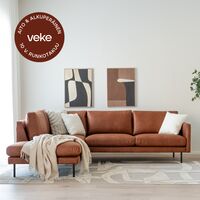 Scandic Copenhagen avokulmasohva vasen, konjakinruskea Kentucky 9, mustat jalat